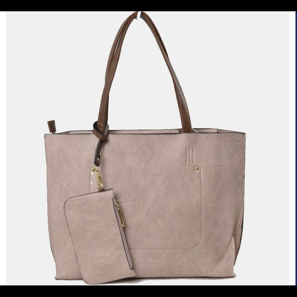 Taupe / Brown Tote Bag With Matching Wristlet